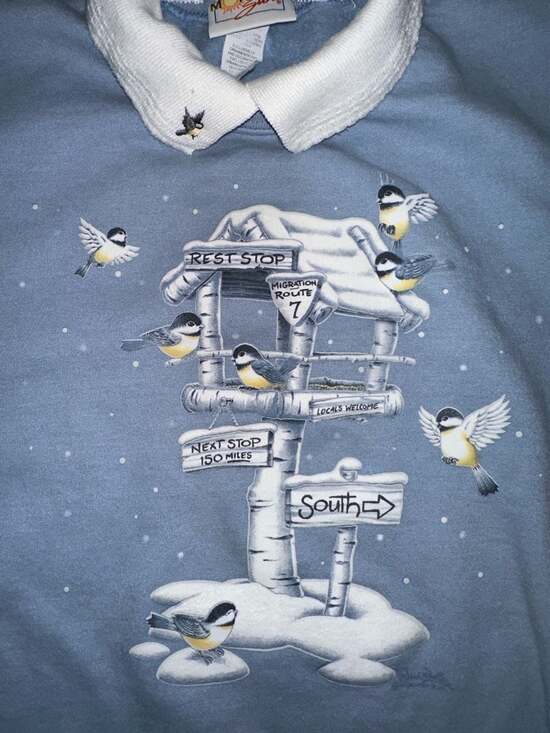 Morning Sun Tops - Morning Sun Winter Birds Crewneck Sweatshirt Blue